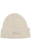 Jacquemus Ribbed Turn-up Brim Hat In Neutral