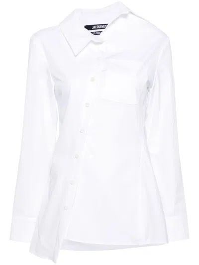 Jacquemus White Cotton Asymmetric Shirt For Women In Ss24 Collection