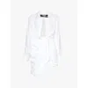 Jacquemus Womens La Robe Bahia Plunge-neck Woven Mini Dress White In White
