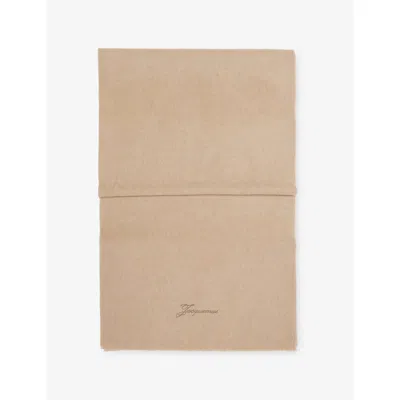Jacquemus Womens Beige Tailleur Brand-embroidery Wool And Cashmere Scarf In Sand
