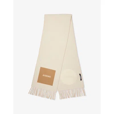 Jacquemus Womens The Rond Carré Jacquard Wool Scarf Beige