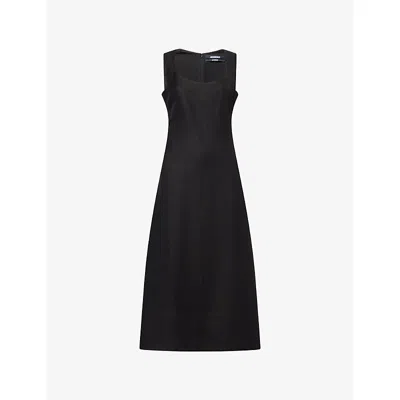Jacquemus Womens Black La Robe Tablier Linen-blend Midi Dress