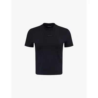 Jacquemus Womens Black Logo-patch Cropped Stretch-cotton T-shirt