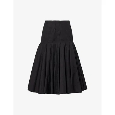 Jacquemus Womens The Agave Flared-pleat Cotton Midi Skirt Black