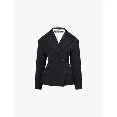 Jacquemus Womens The Norma Double-breasted Hourglass Wool Jacket Black