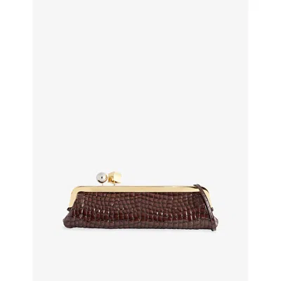 Jacquemus La Pochette Salon Crocodile-effect Glossed Leather Clutch In Brown