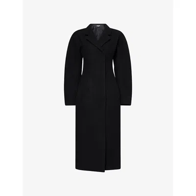 Jacquemus Womens Black Curvo Notch-lapels Wool Coat