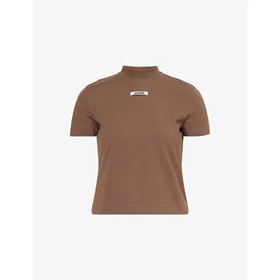 Jacquemus Womens Dark Brown Logo-patch Cropped Stretch-cotton T-shirt Xl