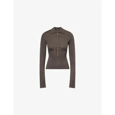 Jacquemus Womens Dark Brown The Merino Wool Long-sleeve Knitted Polo Shirt