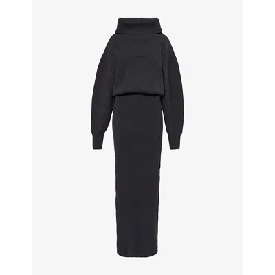 Jacquemus Womens Dark Grey La Maille Pallone Turtleneck Wool-blend Maxi Dress In Blue