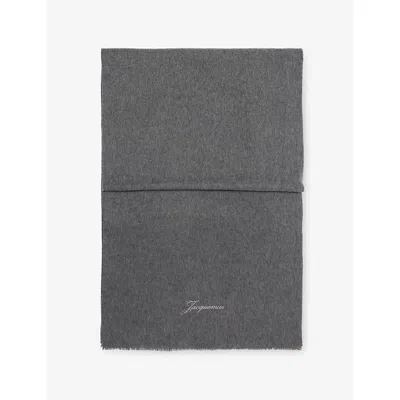 Jacquemus Womens Dark Grey Tailleur Brand-embroidery Wool And Cashmere Scarf In Gray