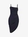 JACQUEMUS JACQUEMUS WOMEN'S DARK NAVY SAUDADE OPEN-BACK ASYMMETRIC WOVEN MINI DRESS