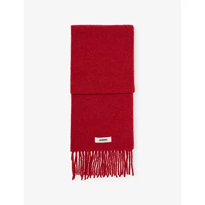 Jacquemus Womens Dark Red Carro Fringed Wool-blend Scarf