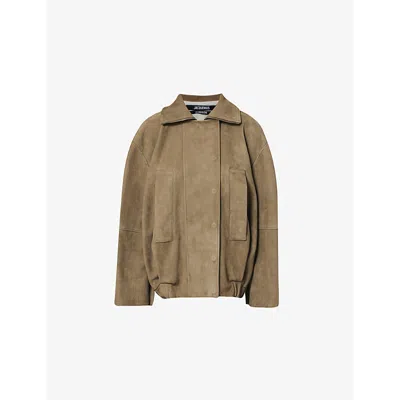 Jacquemus Womens Ciro Two-welt-pockets Relaxed-fit Leather Jacket Light Khaki