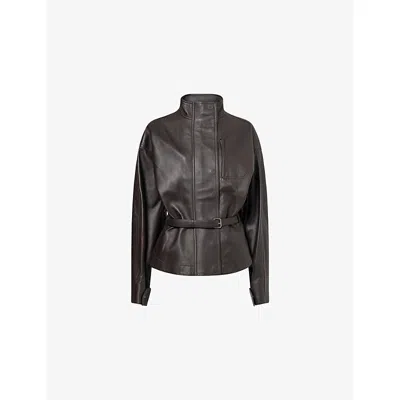 Jacquemus Womens Dark Brown The Ciro Belted Leather Blouson Jacket