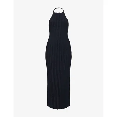Jacquemus Womens Dark Navy The Halter Knitted Midi Dress In Blue