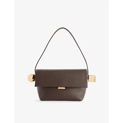 Jacquemus Womens Midnight Brown The Rond Carré Leather Shoulder Bag