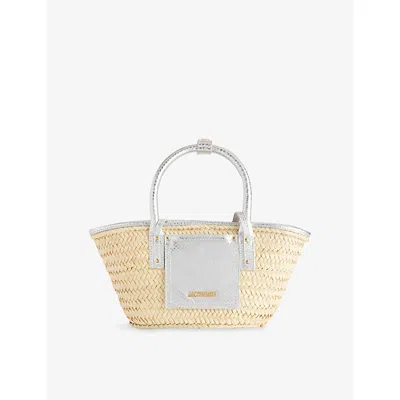 Jacquemus Womens Le Petit Panier Soli Straw Basket Bag Silver