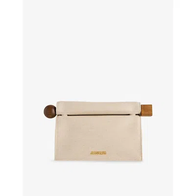 Jacquemus Womens The Rond Carré Cotton-linen Clutch Bag Light Greige