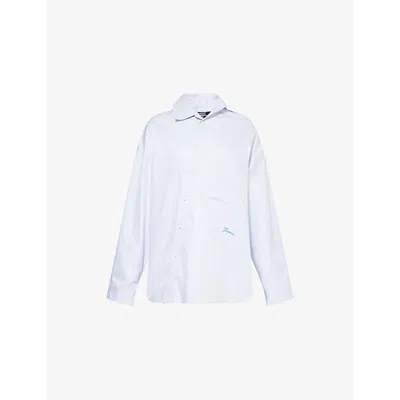 Jacquemus Womens Light Grey La Chemise Cuadro Script-embroidery Asymmetric Cotton Shirt In Blue