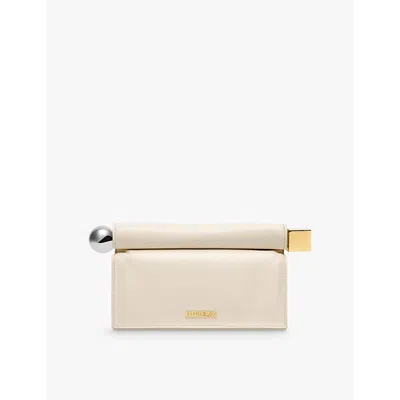 Jacquemus Womens Light Ivory La Pochette Rond Carré Leather Clutch Bag