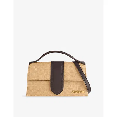 Jacquemus Womens The Large Bambino Raffia-effect Woven Crossbody Bag Natural / Dark Brown
