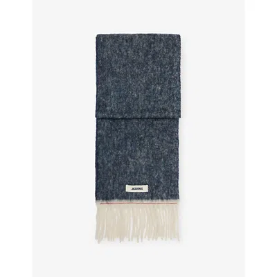 Jacquemus Womens Navy/white Stripe Carro Fringed Wool-blend Scarf In Multi
