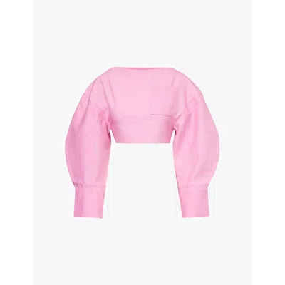 JACQUEMUS WOMENS PINK LE HAUT CASACO CROPPED WOOL AND SILK TOP