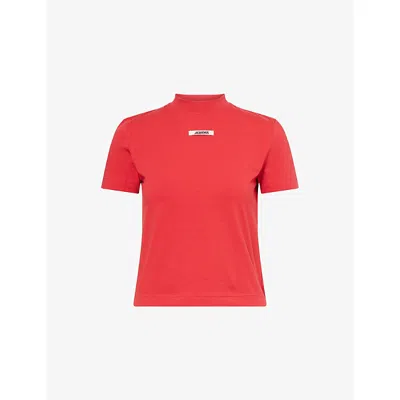 Jacquemus Womens Red 1 Logo-patch Cropped Stretch-cotton T-shirt Xl
