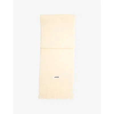 Jacquemus Womens The Carro Fringe Wool-blend Scarf Off-white In Green