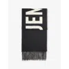 Jacquemus Black Bold White Lettering Twisted Fringe Scarf In Black