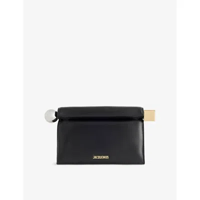 JACQUEMUS WOMENS THE ROND CARRÉ LEATHER CLUTCH BAG BLACK