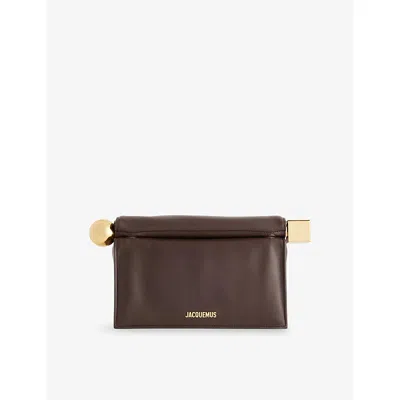 Jacquemus Womens The Rond Carré Leather Clutch Bag Midnight Brown