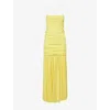 Jacquemus Yellow Dress With Straight Neckline And Gathered Waist In Tech Fabric Woman In Yellow