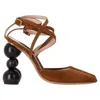 Jacquemus Wooded Heel Slingback Pumps In Brown Suede