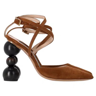 Jacquemus Wooded Heel Slingback Pumps In Brown Suede