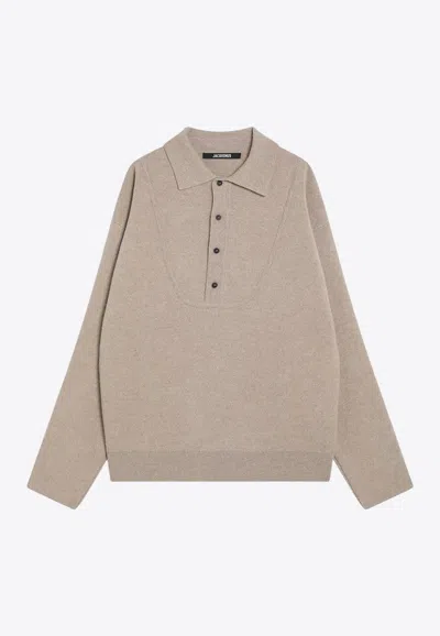 JACQUEMUS WOOL-BLEND POLO SWEATER