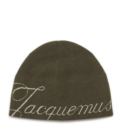 Jacquemus Wool-cashmere Logo Beanie In Green
