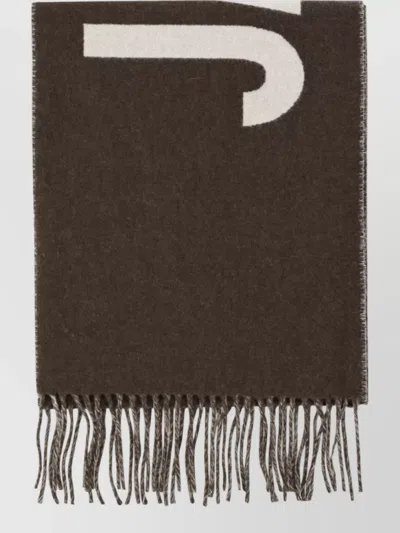 Jacquemus Fringed Scarf With Intarsia Logo In Burgundy