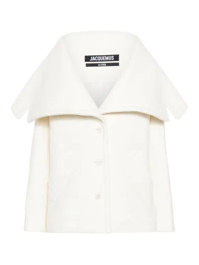 Jacquemus Draped-collar Virgin Wool Jacket With Oversized Pockets In Neutral