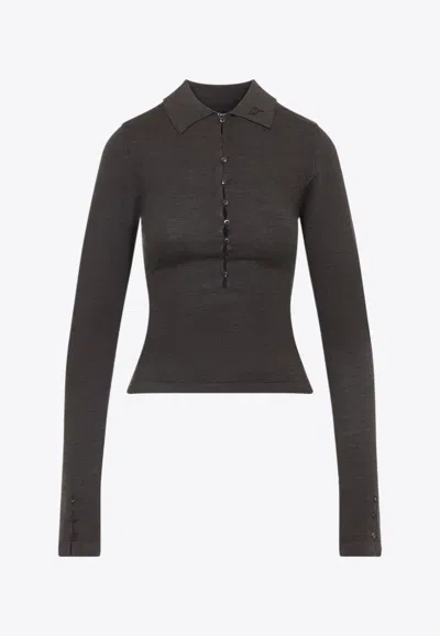 Jacquemus Wool Polo T-shirt With J Embroidery In Brown