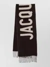 Jacquemus Rectangular Scarf With Fringed Edges And Bold Lettering In Brown
