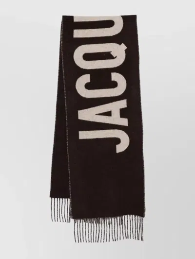 Jacquemus Wool Rectangular Scarf Frayed Edges In Brown