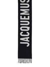 Jacquemus Long Rectangular Wool Scarf With Logo In Black