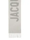Jacquemus Fringed Wool Scarf With Bold Lettering In Gray