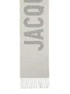 Jacquemus Fringed Wool Scarf With Bold Lettering In Gray
