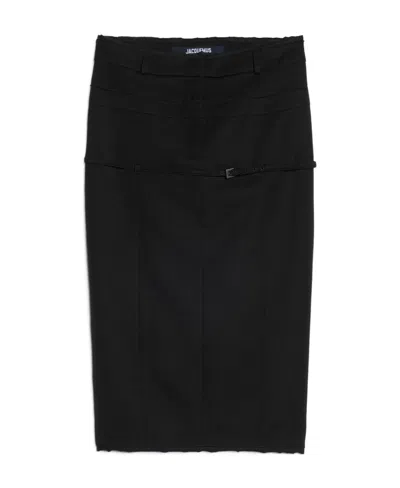 Jacquemus Wool Strap Skirt In Black