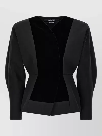 Jacquemus Wool V-neck Peplum Blazer In Black