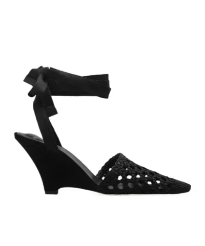 Jacquemus Woven Ankle-tie Heeled Sandals In Black