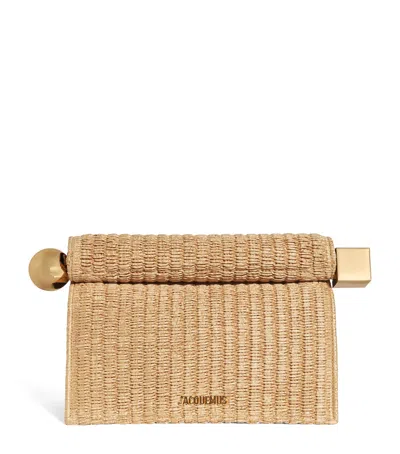 Jacquemus Woven La Pochette Clutch Bag In Ivory/black
